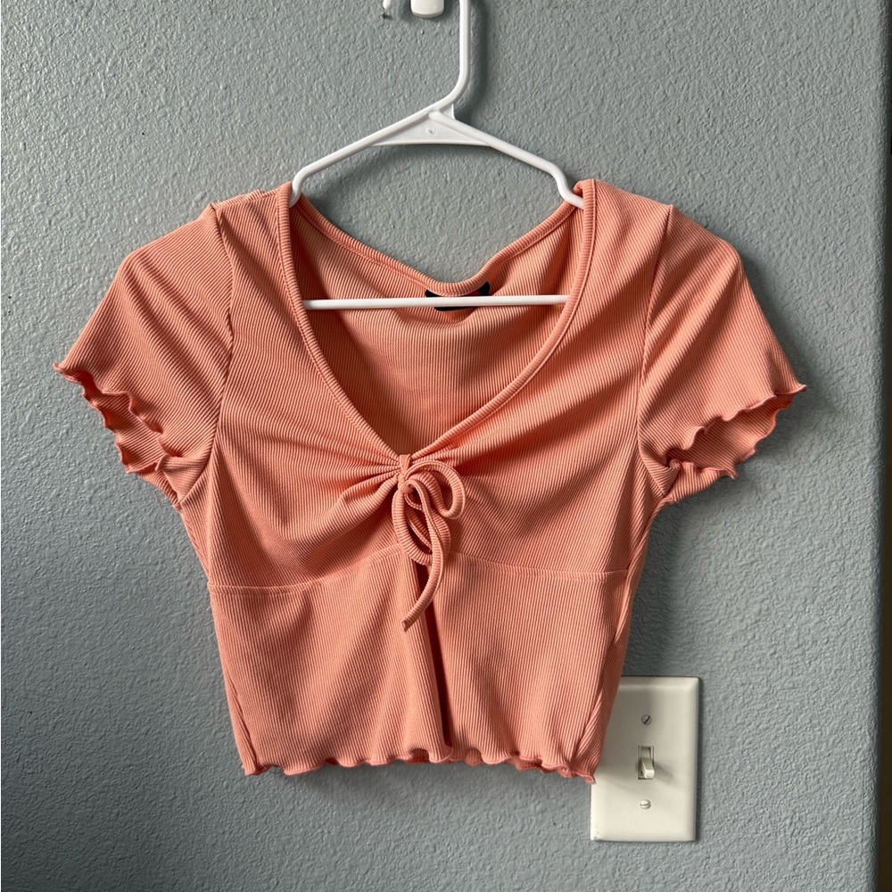 SHEIN Coral Tie-Front Crop Top